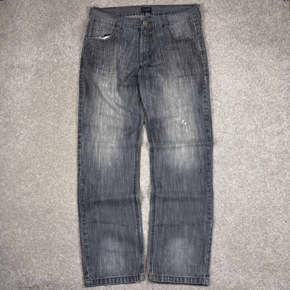 Southpole Mens Straight Leg Jeans Faded Black Distressed Denim Size 36